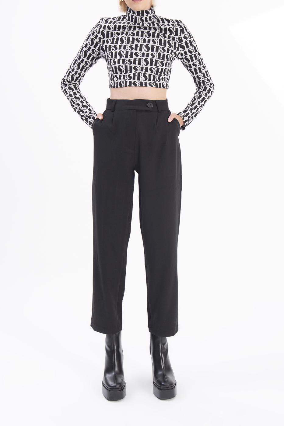 Bayan Siyah Yüksek Bel Pileli Havuç Pantolon