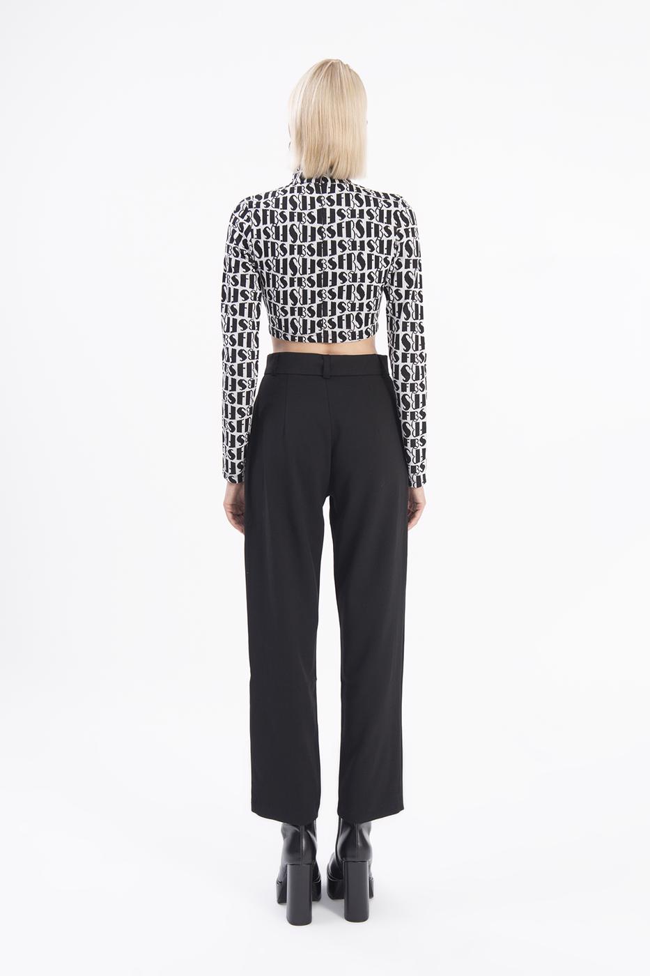 Bayan Siyah Yüksek Bel Pileli Havuç Pantolon