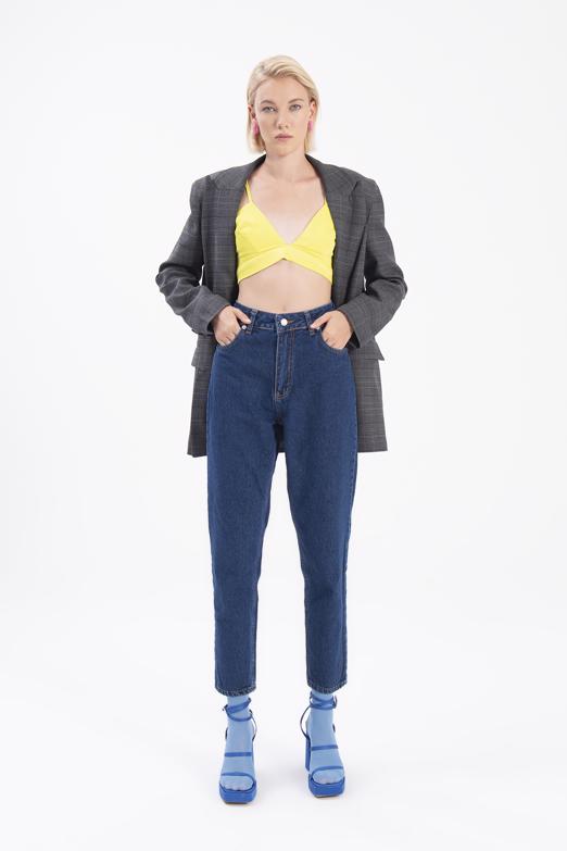 Bayan Lacivert Yüksek Bel Denim Pantolon - BSL