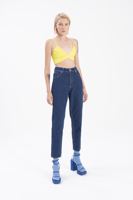 Bayan Lacivert Yüksek Bel Denim Pantolon - BSL