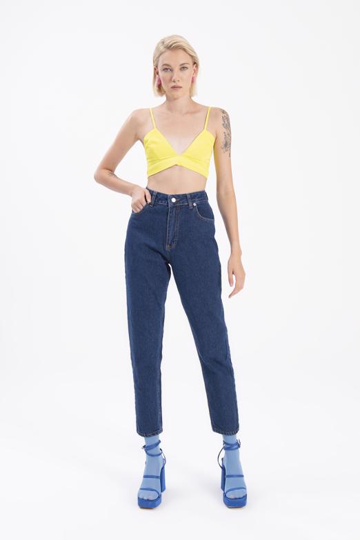 Bayan Lacivert Yüksek Bel Denim Pantolon - BSL