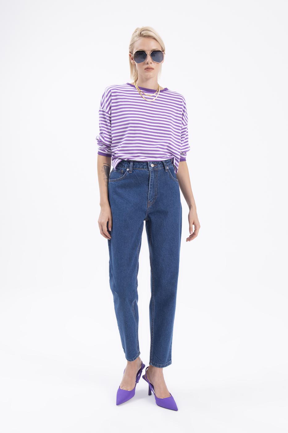 Bayan Mavi Yüksek Bel Denim Pantolon