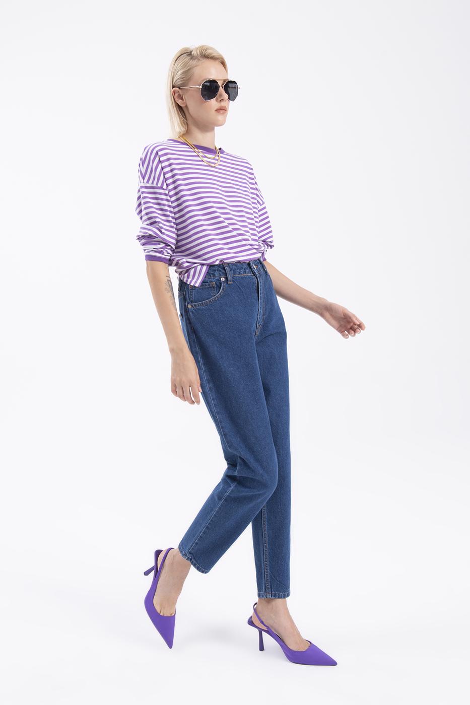 Bayan Mavi Yüksek Bel Denim Pantolon