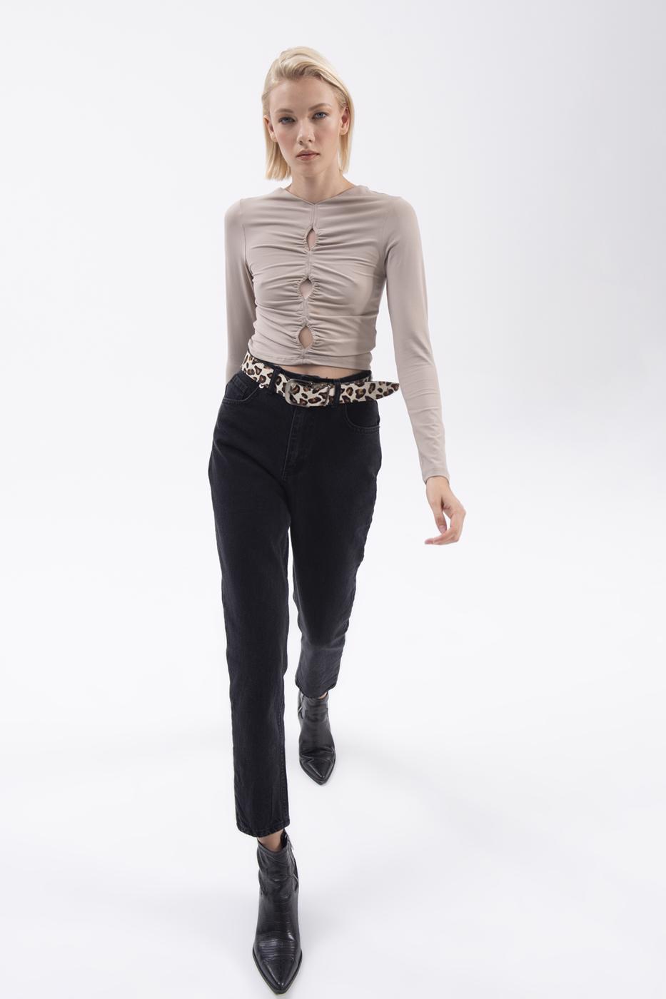 Bayan Siyah Yüksek Bel Denim Pantolon