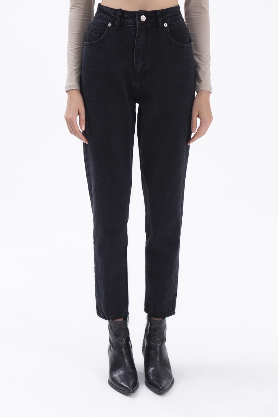 Bayan Siyah Yüksek Bel Denim Pantolon