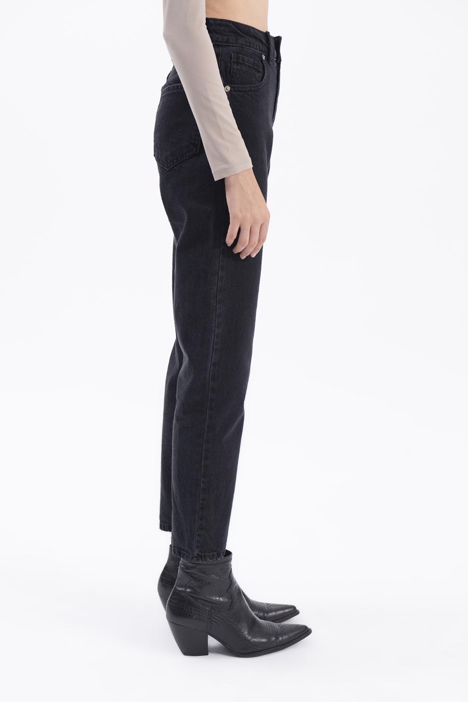 Bayan Siyah Yüksek Bel Denim Pantolon