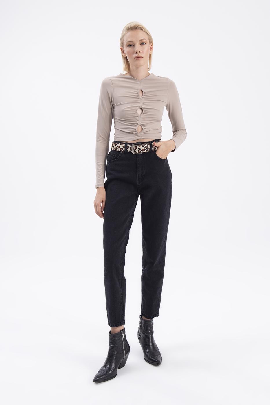 Bayan Siyah Yüksek Bel Denim Pantolon