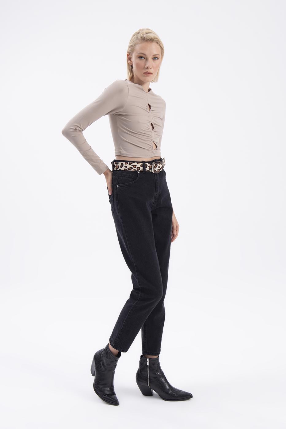 Bayan Siyah Yüksek Bel Denim Pantolon