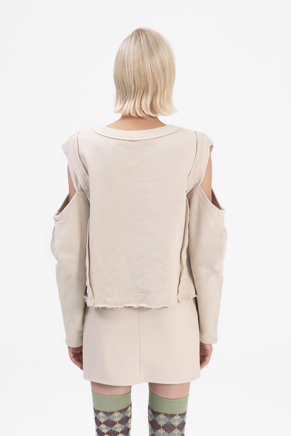 Bayan Bej Kol Pencereli Sweatshırt