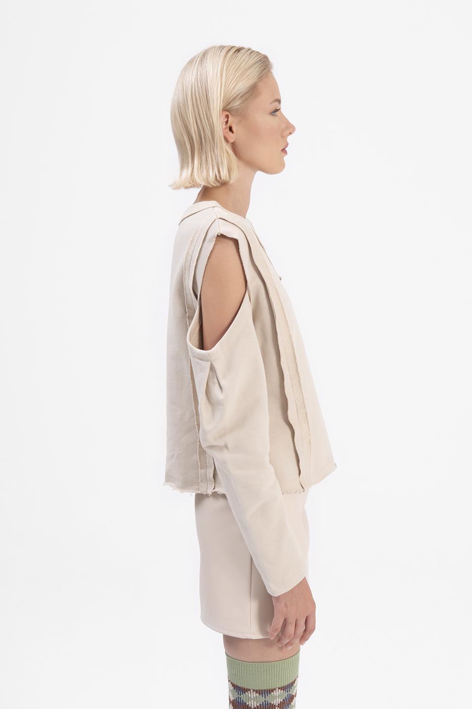 Bayan Bej Kol Pencereli Sweatshırt