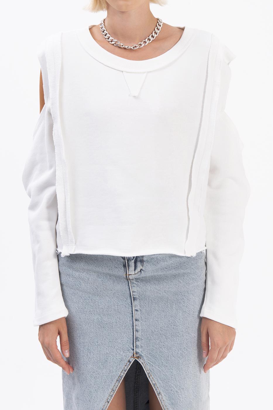 Bayan Ekru Kol Pencereli Sweatshırt