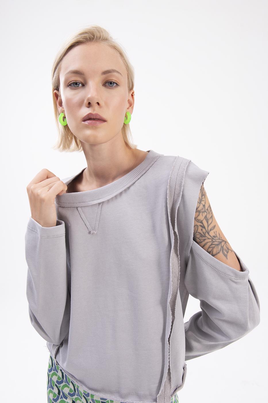 Bayan Gri Kol Pencereli Sweatshırt