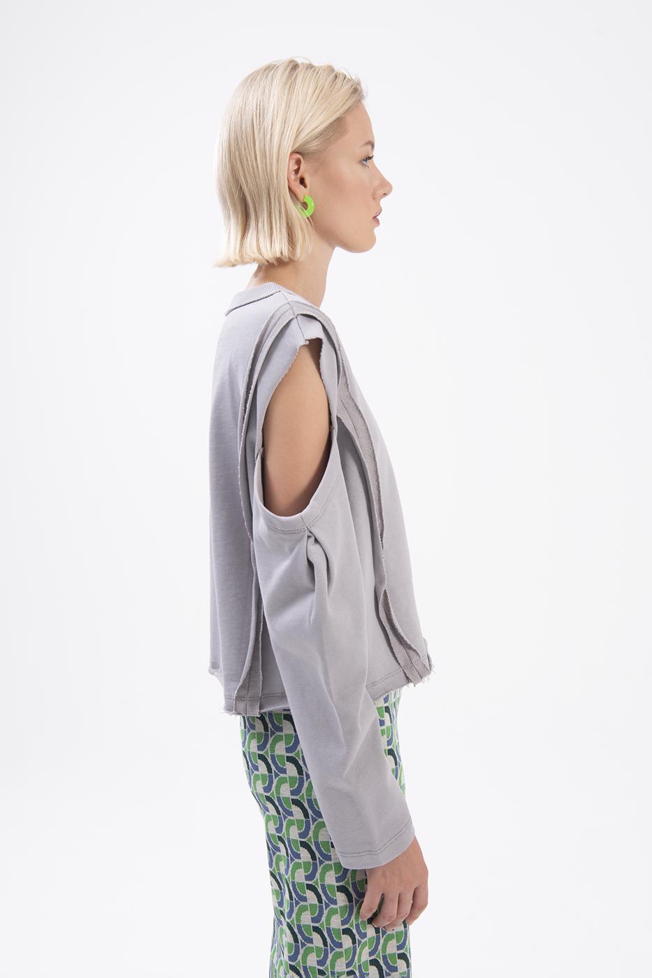 Bayan Gri Kol Pencereli Sweatshırt