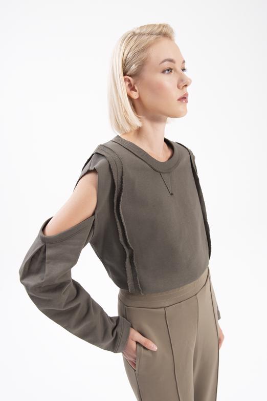 Bayan Haki Kol Pencereli Sweatshırt - BSL