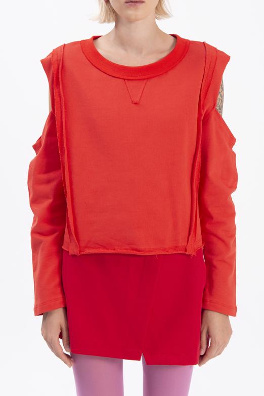 Bayan Kırmızı Kol Pencereli Sweatshırt - BSL