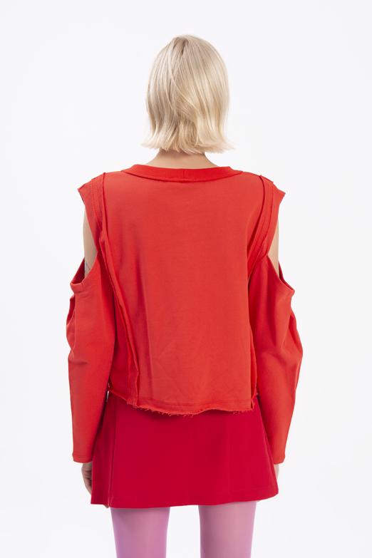 Bayan Kırmızı Kol Pencereli Sweatshırt - BSL