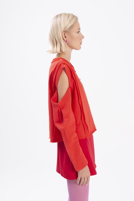 Bayan Kırmızı Kol Pencereli Sweatshırt - BSL