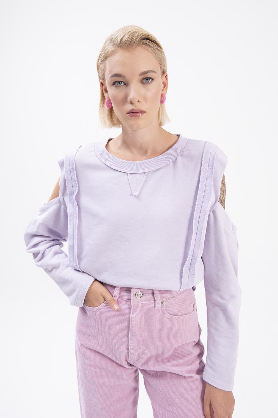 Bayan Lila Kol Pencereli Sweatshırt