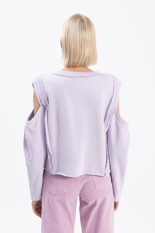 Bayan Lila Kol Pencereli Sweatshırt - BSL