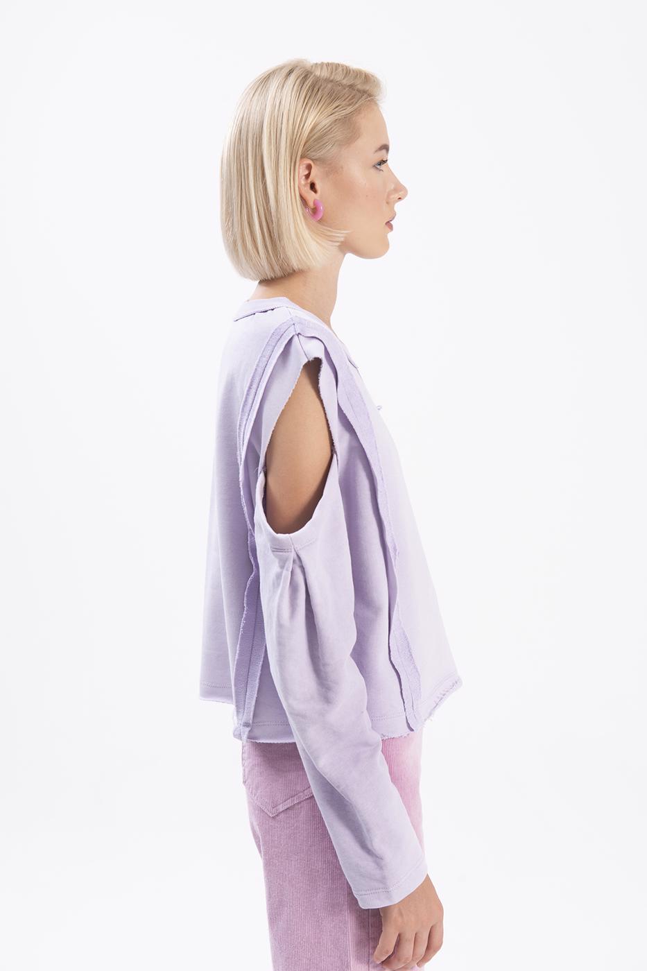 Bayan Lila Kol Pencereli Sweatshırt