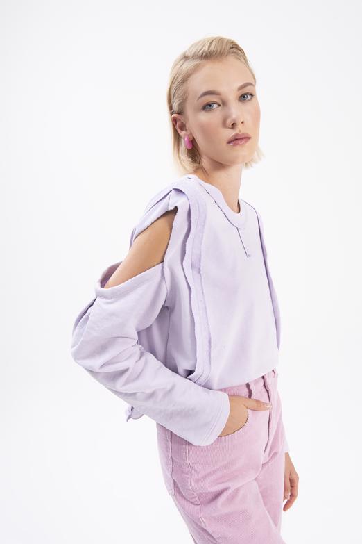 Bayan Lila Kol Pencereli Sweatshırt - BSL