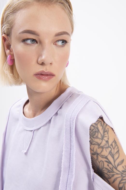 Bayan Lila Kol Pencereli Sweatshırt - BSL