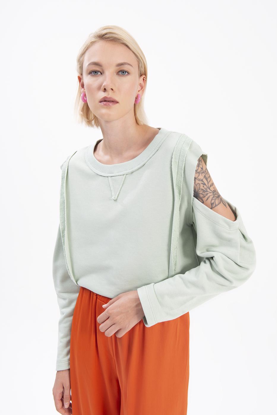 Bayan Yeşil Kol Pencereli Sweatshırt