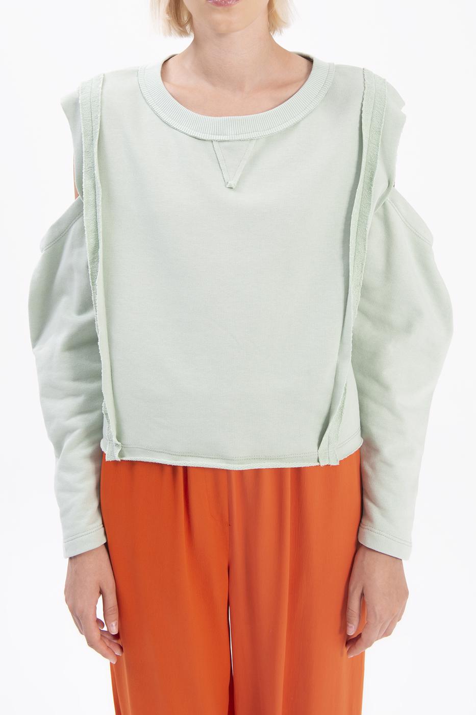 Bayan Yeşil Kol Pencereli Sweatshırt