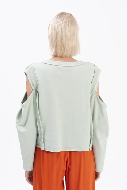 Bayan Yeşil Kol Pencereli Sweatshırt - BSL