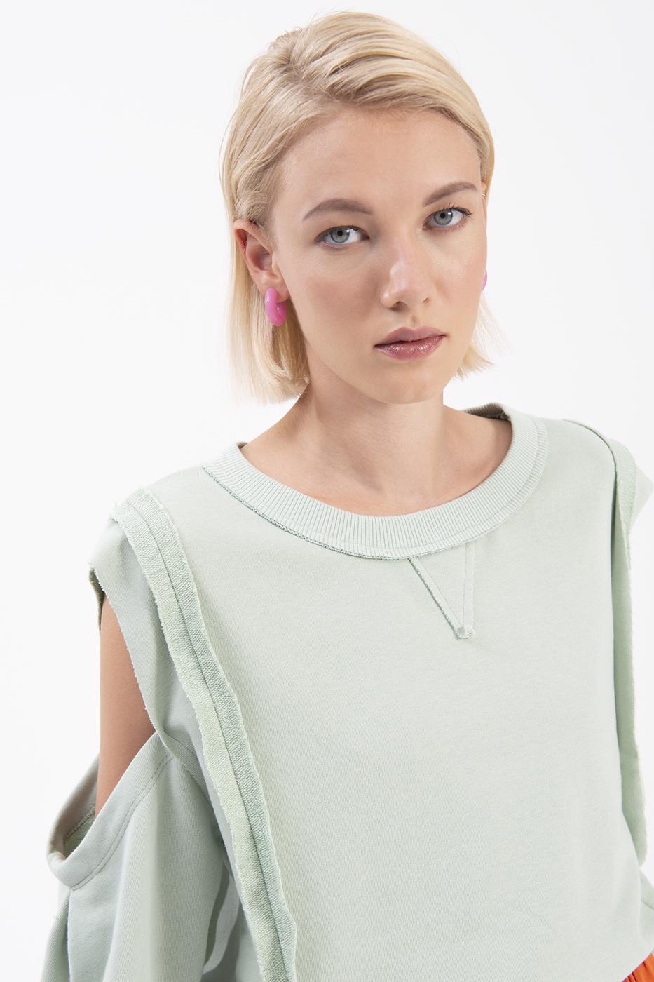 Bayan Yeşil Kol Pencereli Sweatshırt