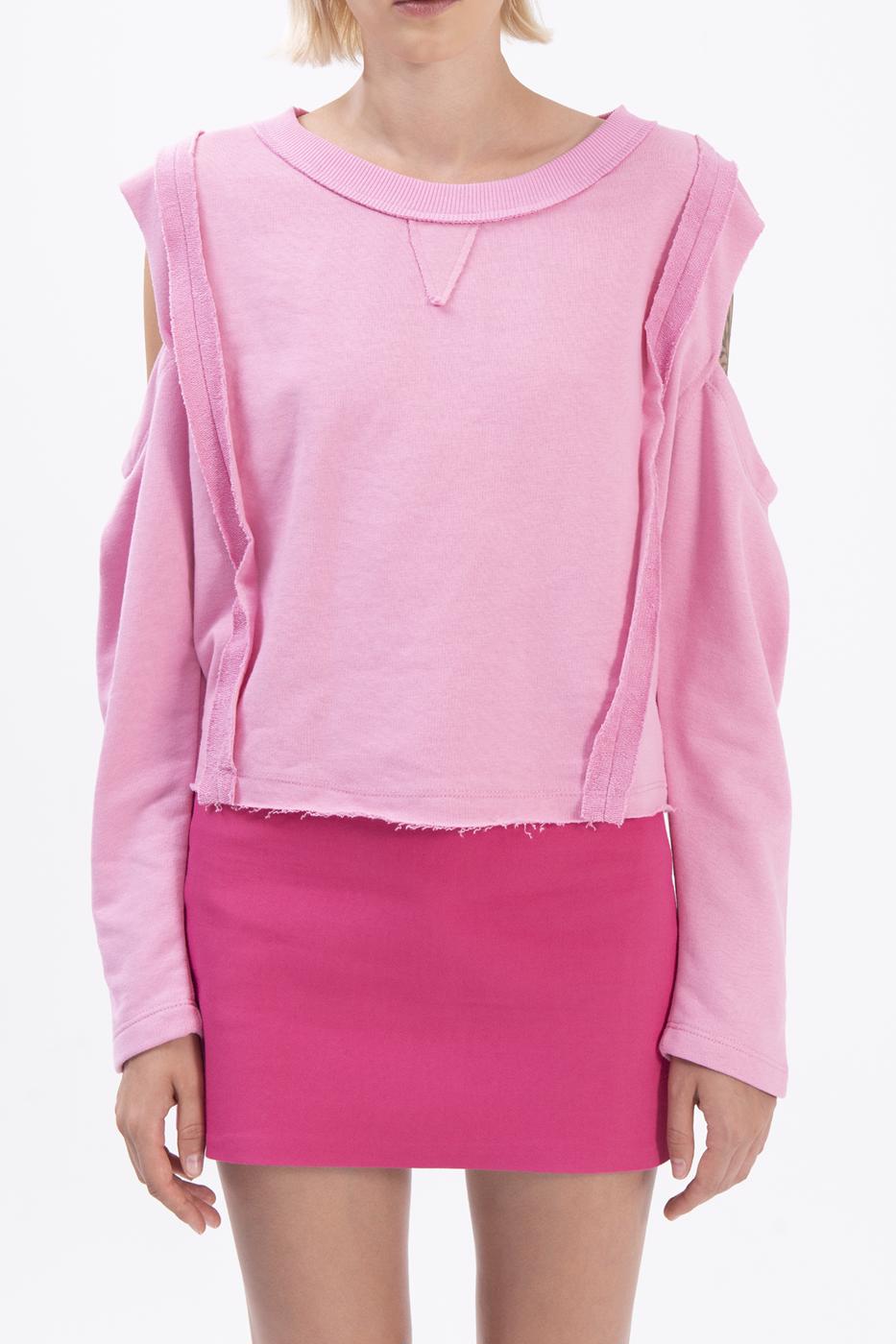 Bayan Pembe Kol Pencereli Sweatshırt