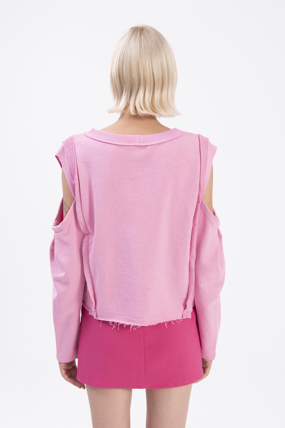 Bayan Pembe Kol Pencereli Sweatshırt