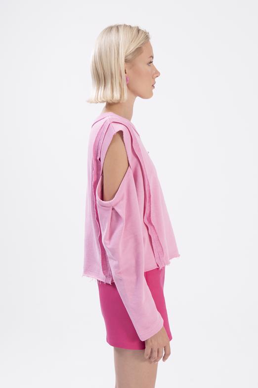 Bayan Pembe Kol Pencereli Sweatshırt - BSL