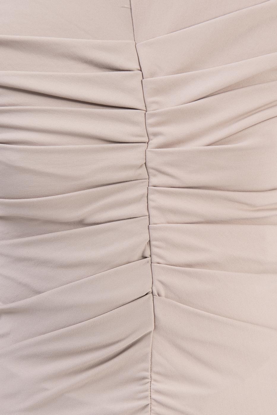 Bayan Bej Dik Yaka Drape Detaylı Bluz