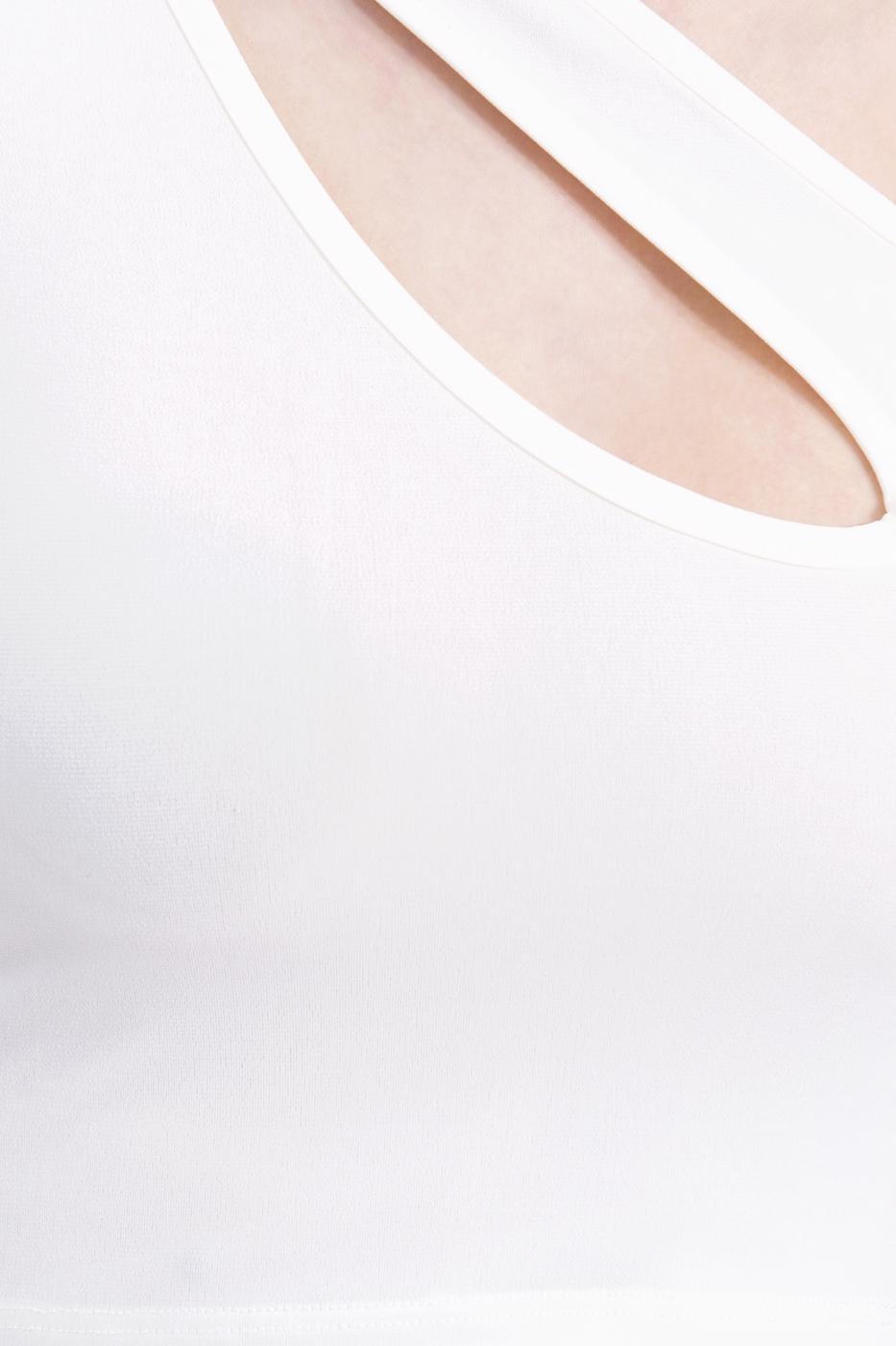 Bayan Ekru Tek Omuz Detaylı Crop Top