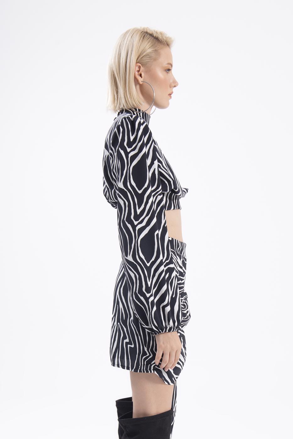 Bayan Siyah Aller Parçalı Mini Etek