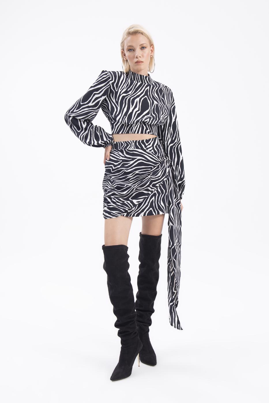 Bayan Siyah Aller Parçalı Mini Etek