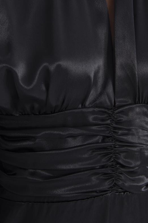 Bayan Siyah Dik Yaka Balon Kollu Mini Saten Elbise - BSL