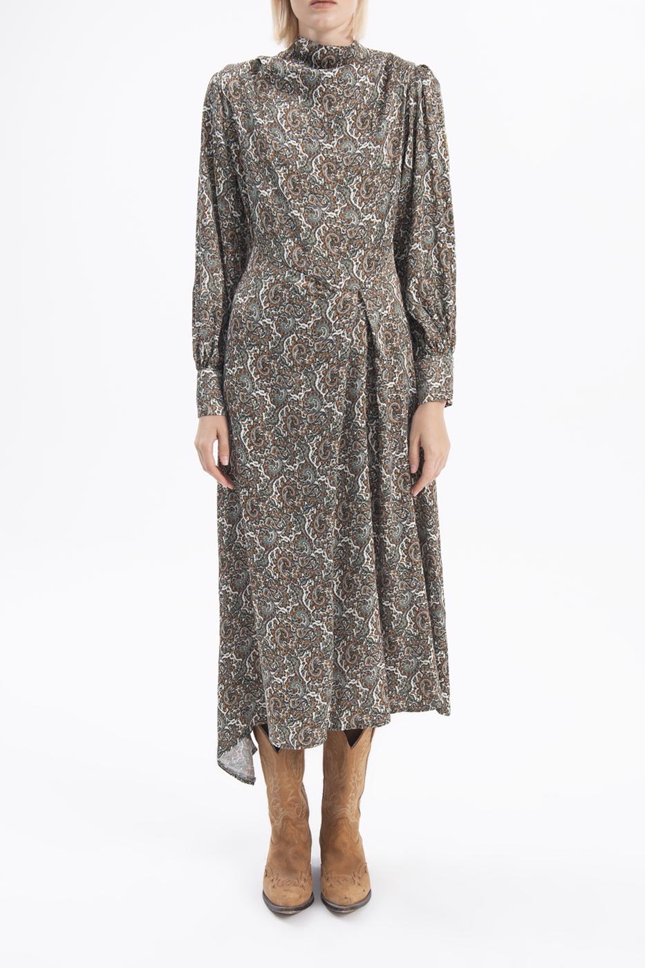 Bayan Yeşil Balon Kollu Midi Elbise