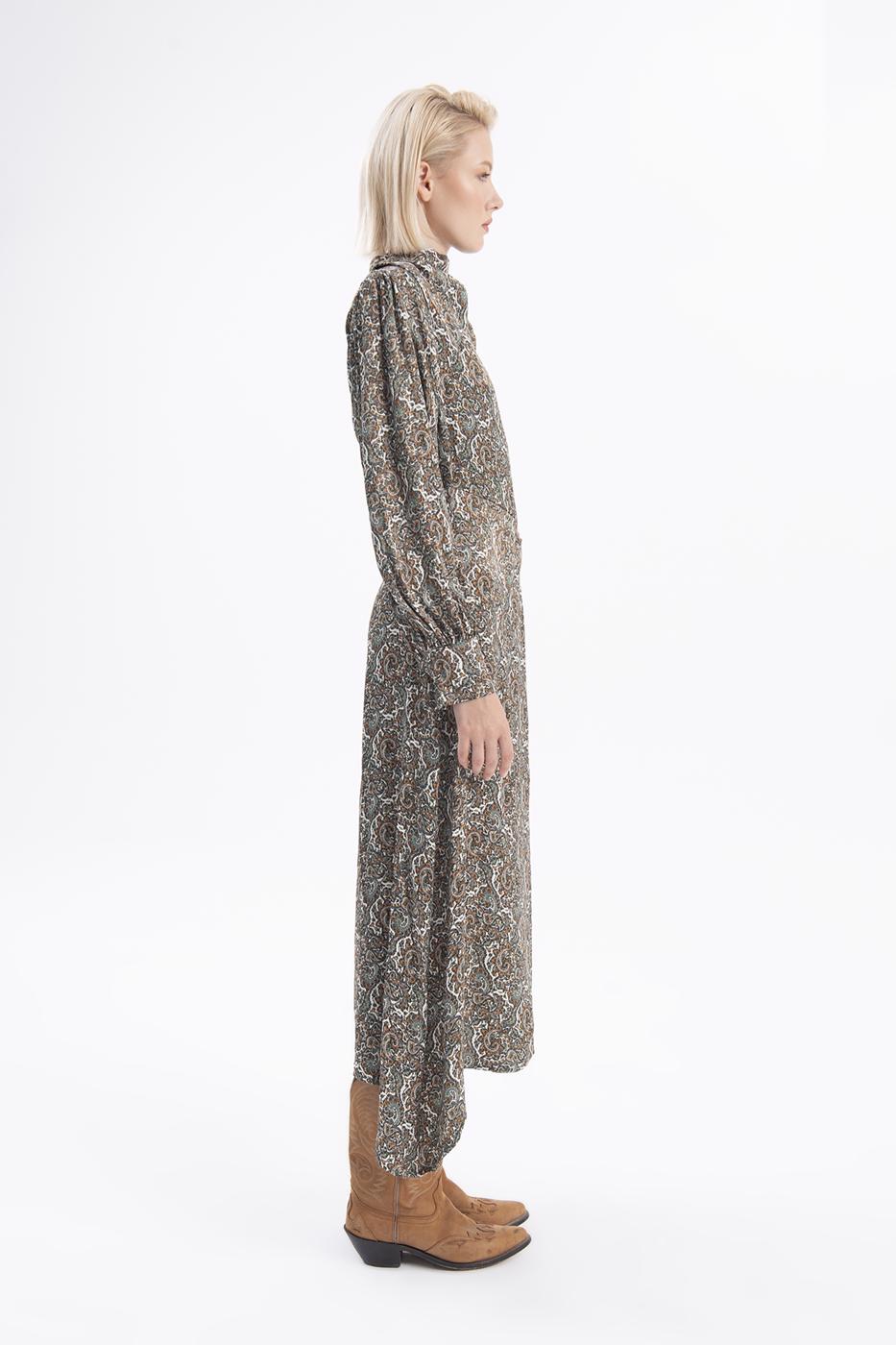 Bayan Yeşil Balon Kollu Midi Elbise