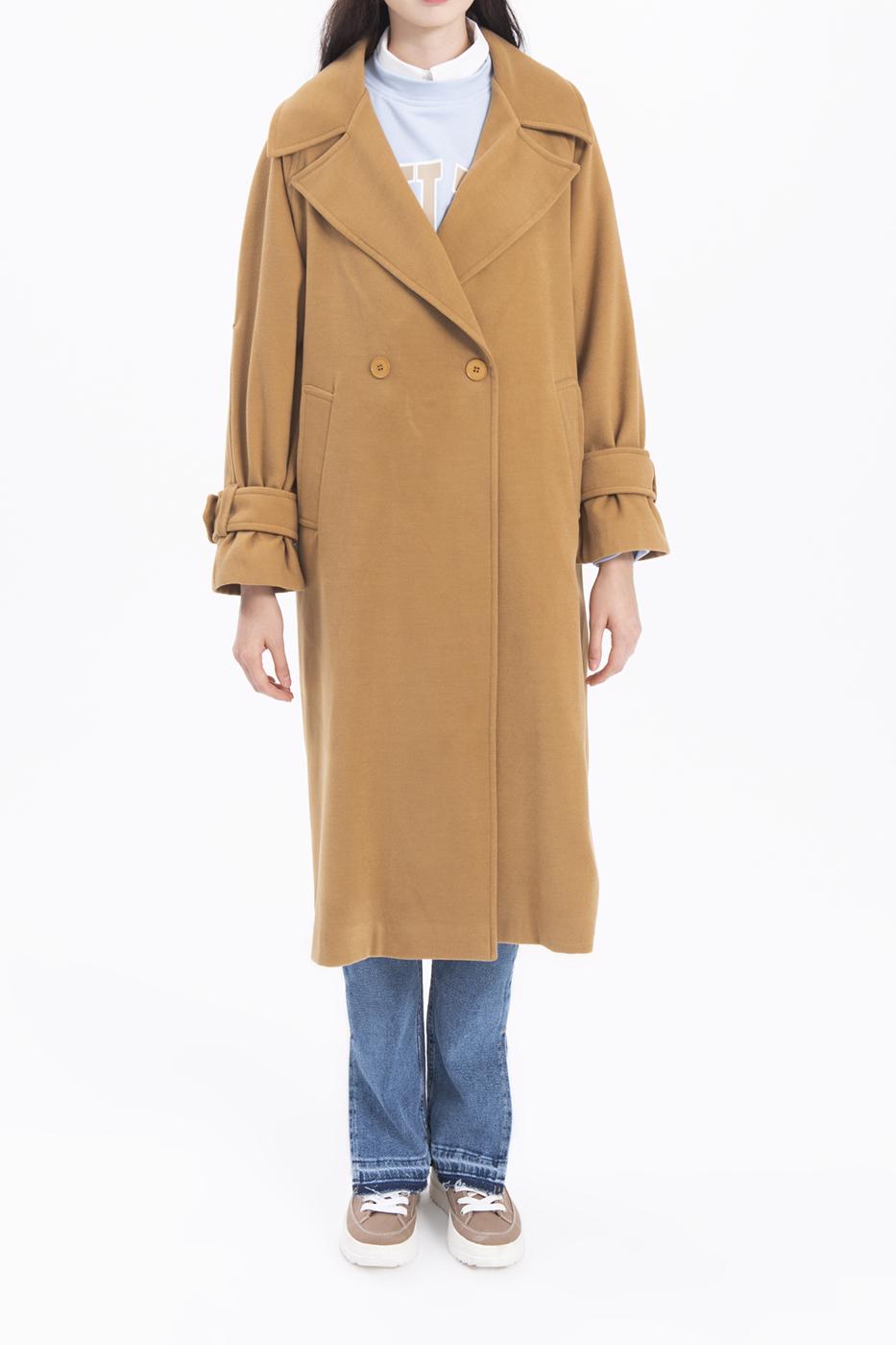 Bayan Camel Oversize Kaşe Uzun Kaban