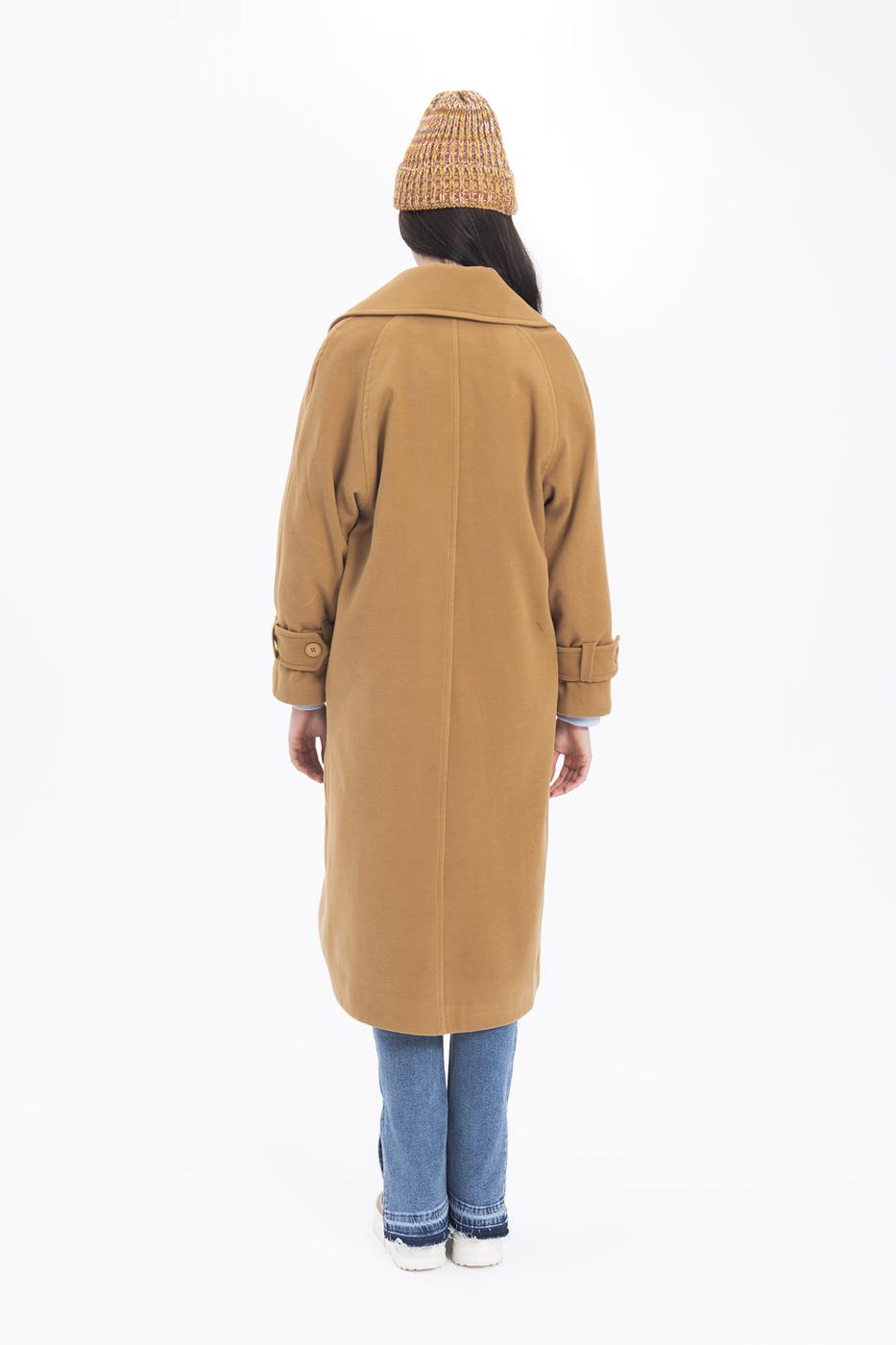 Bayan Camel Oversize Kaşe Uzun Kaban