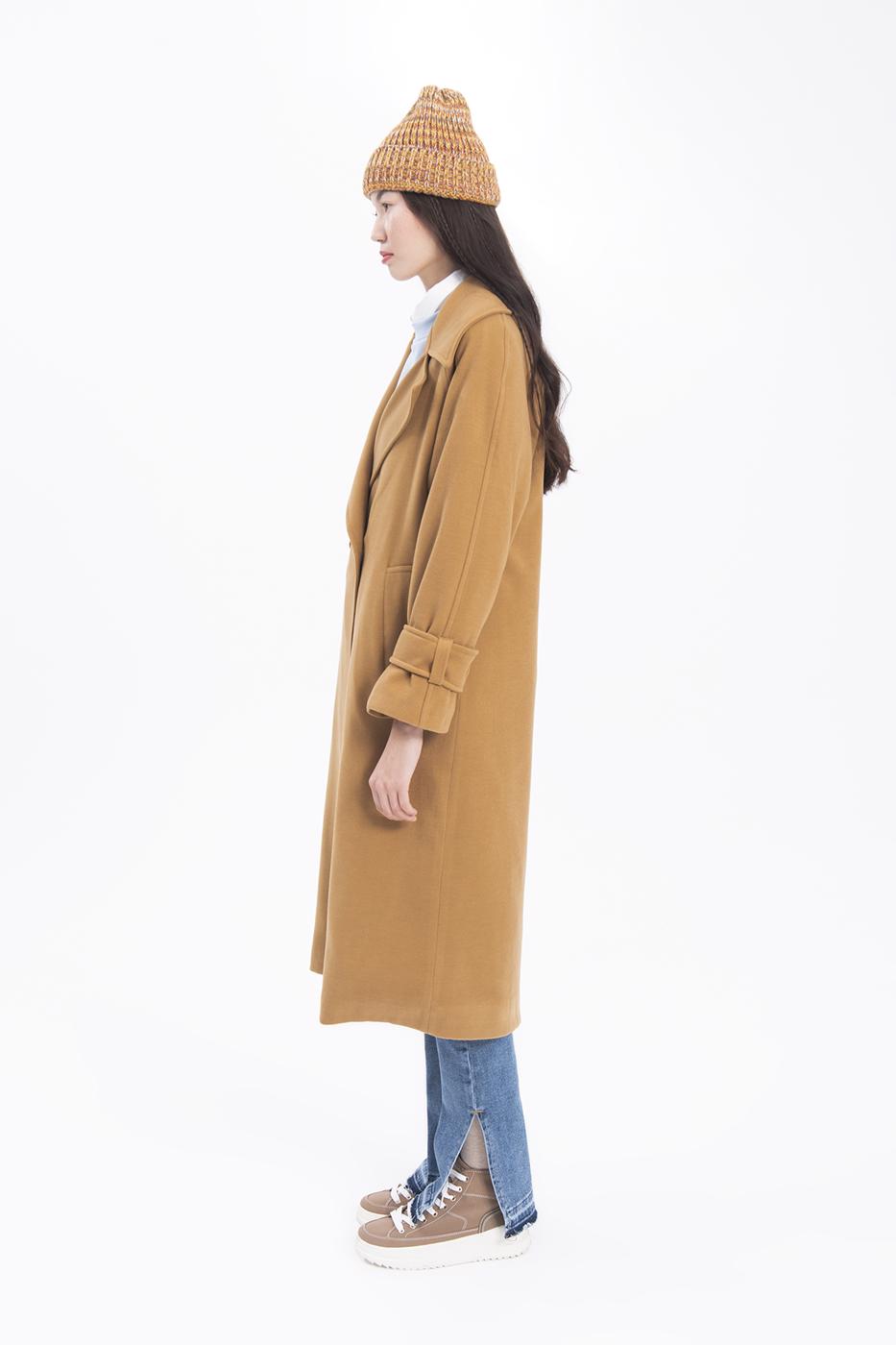 Bayan Camel Oversize Kaşe Uzun Kaban