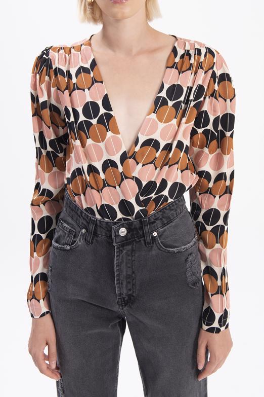 Bayan Ekru Kruvaze Yaka Bodysuit - BSL