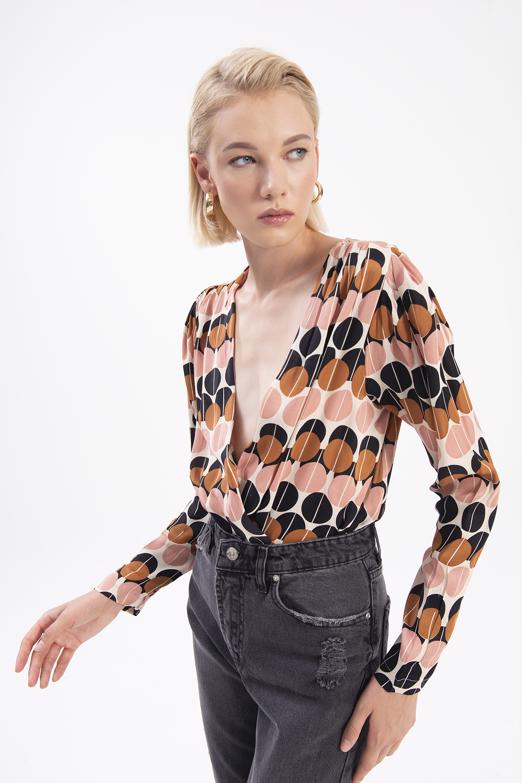 Bayan Ekru Kruvaze Yaka Bodysuit - BSL