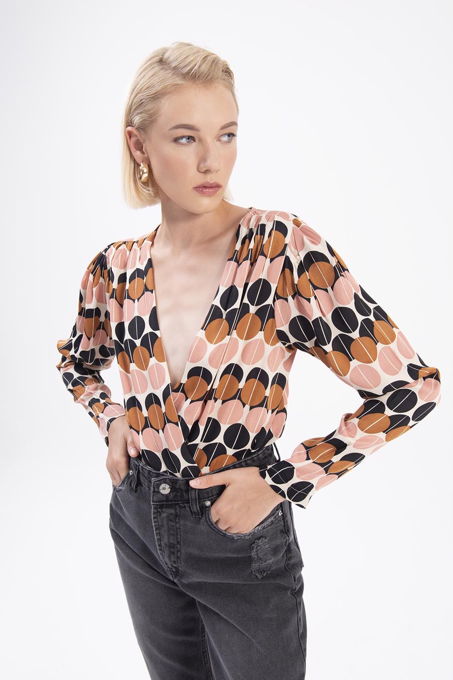 Bayan Ekru Kruvaze Yaka Bodysuit