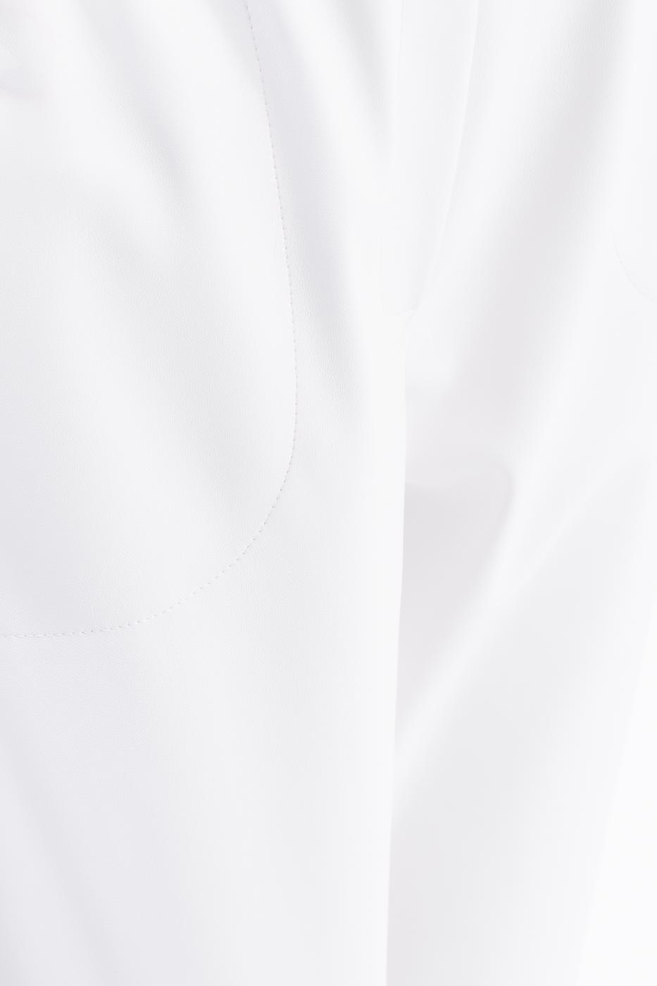 Bayan Ekru Beli Lastikli Düz Kesim Deri Pantolon