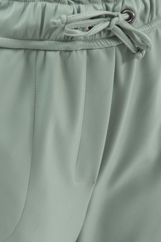 Bayan Yeşil Beli Lastikli Düz Kesim Deri Pantolon - BSL