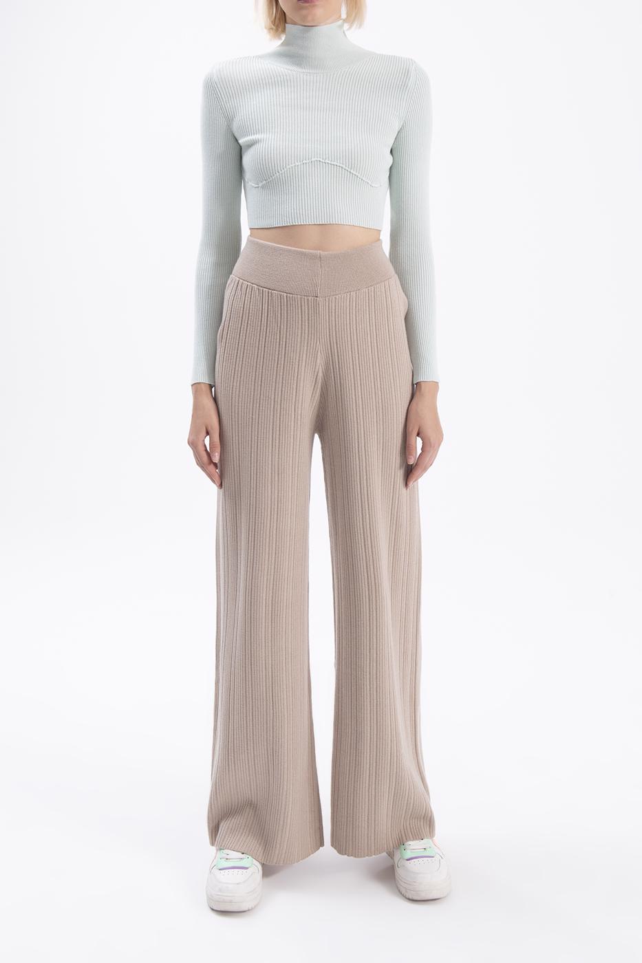 Bayan Bej Fitilli Triko Pantolon