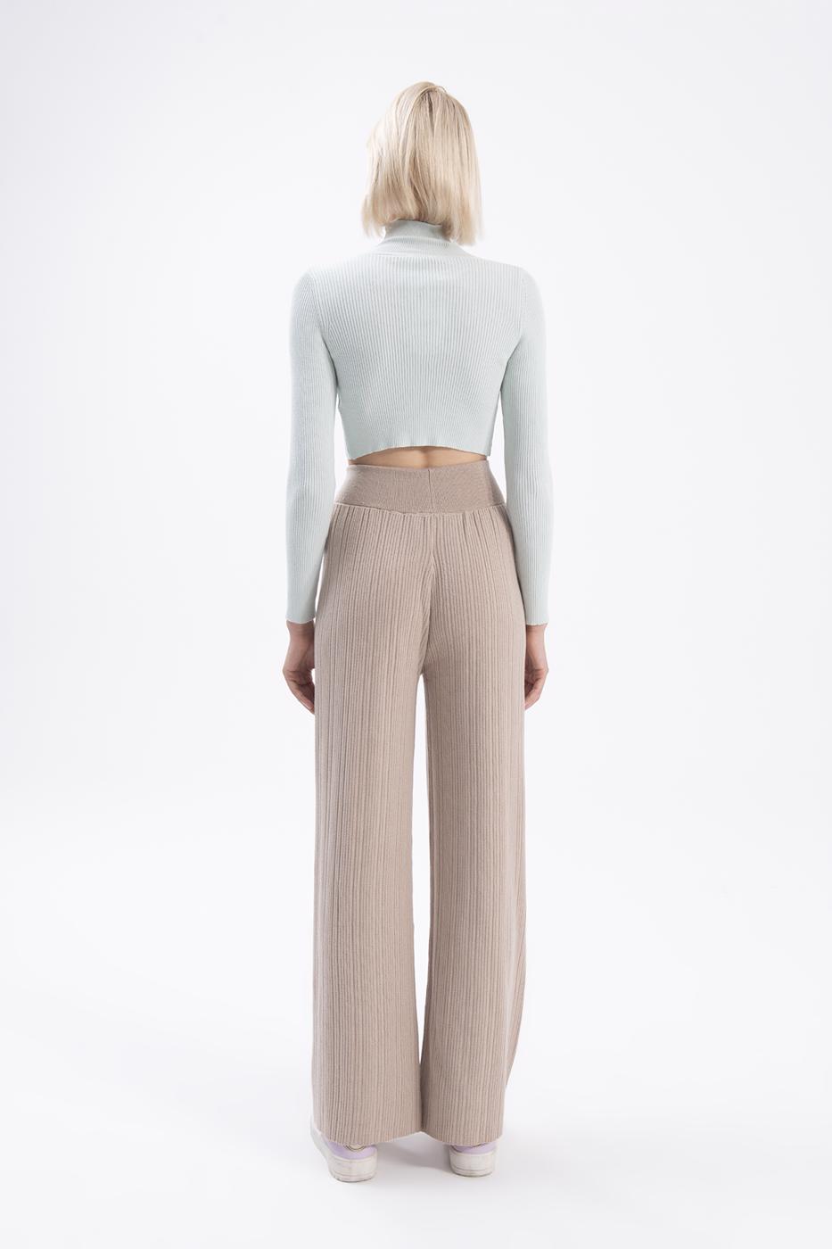 Bayan Bej Fitilli Triko Pantolon